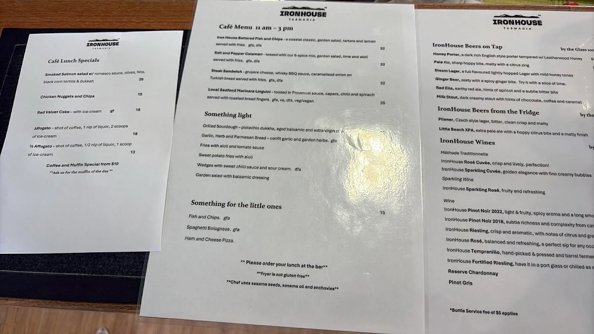 Menu, Iron House Brewery Distillery & Vineyard