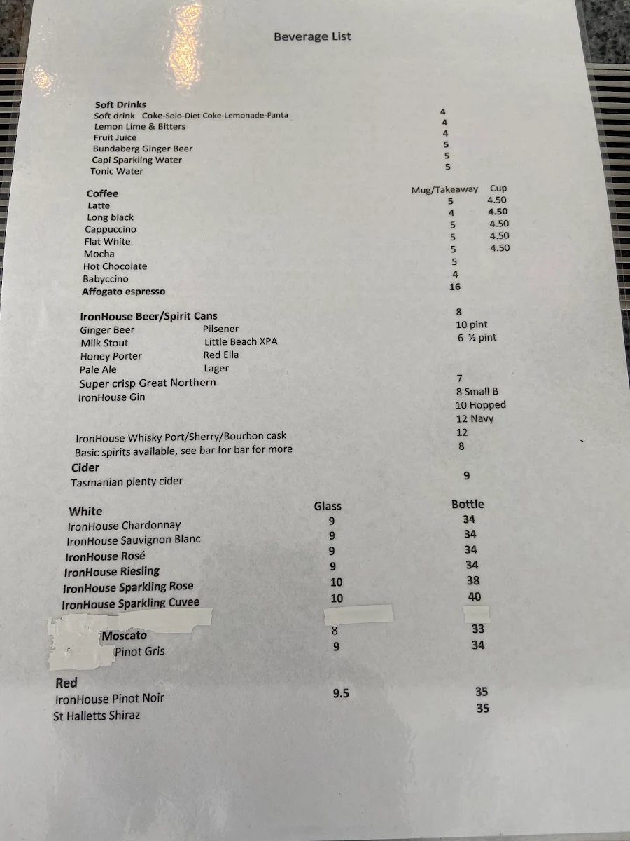 Menu, Iron House Brewery Distillery & Vineyard