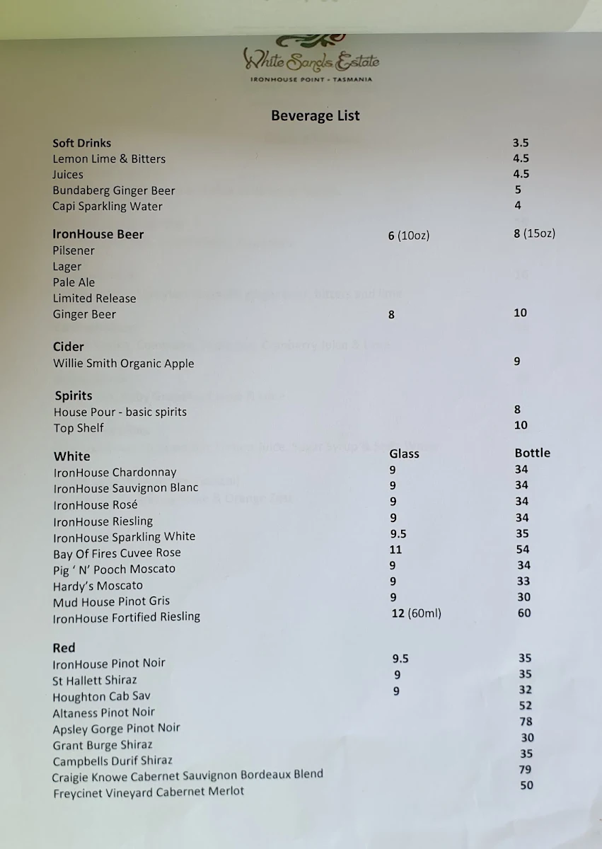 Menu, Iron House Brewery Distillery & Vineyard