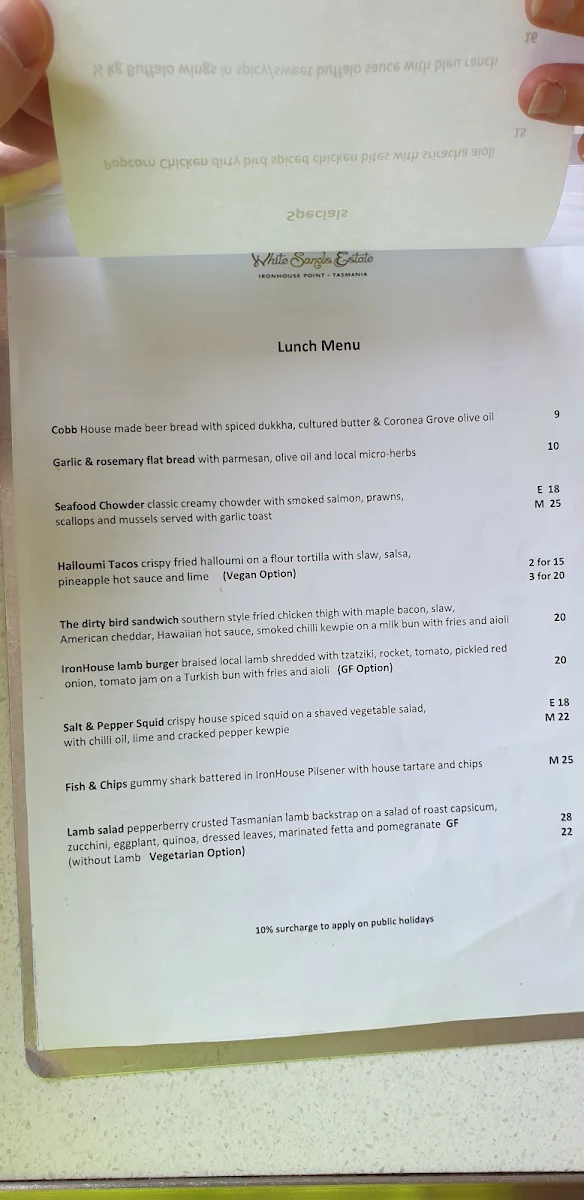 Menu, Iron House Brewery Distillery & Vineyard