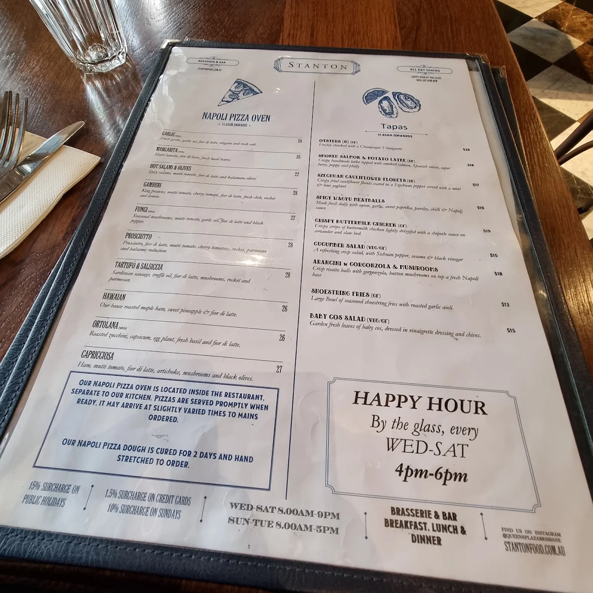 Menu, Stanton Brasserie, Bar & Pizzeria