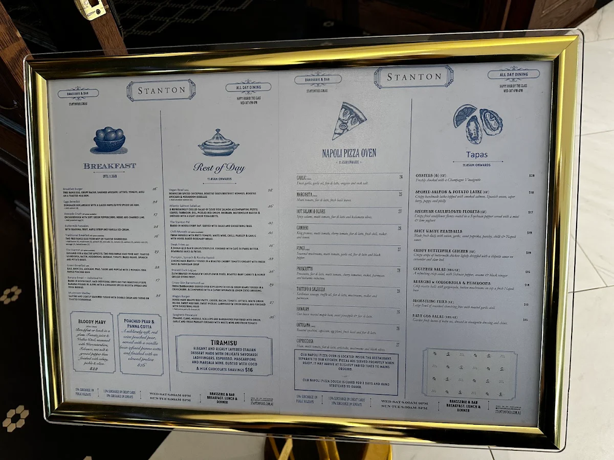 Menu, Stanton Brasserie, Bar & Pizzeria