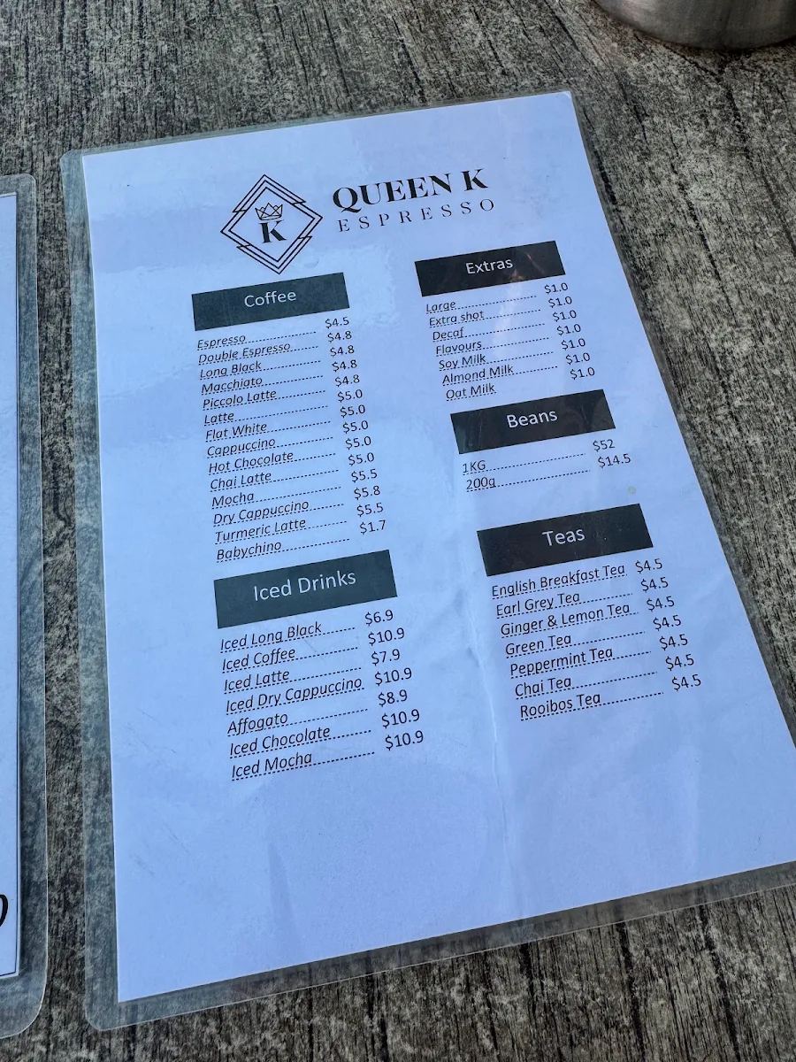 Menu, Queen K Espresso Dee Why