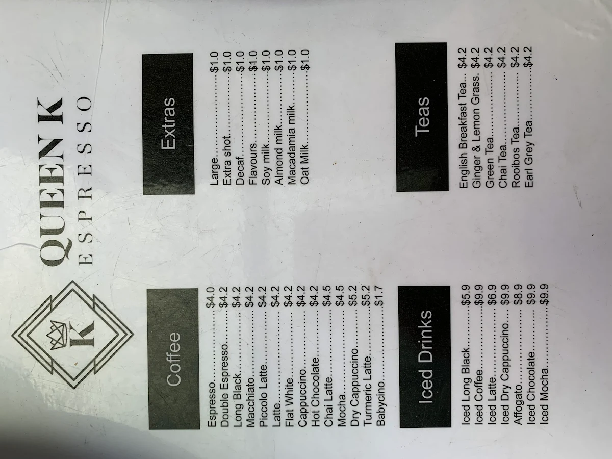 Menu, Queen K Espresso Dee Why