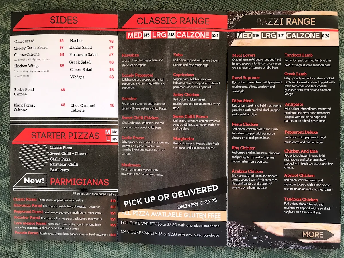 Menu, Pizzarazzi Howrah