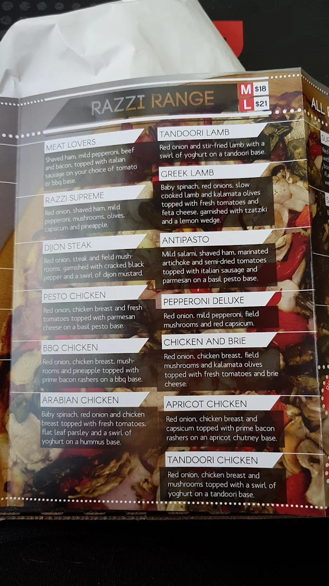 Menu, Pizzarazzi Howrah
