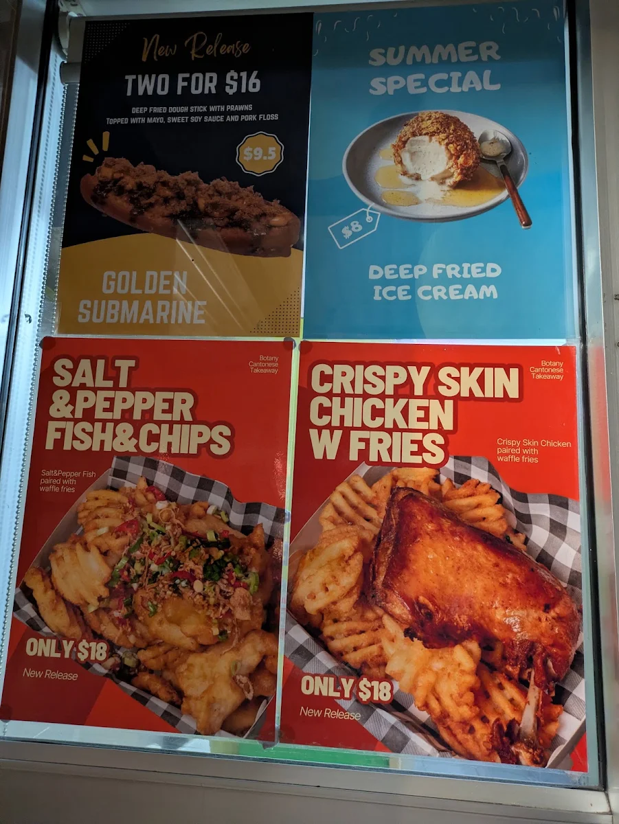 Menu, Botany Cantonese Takeway