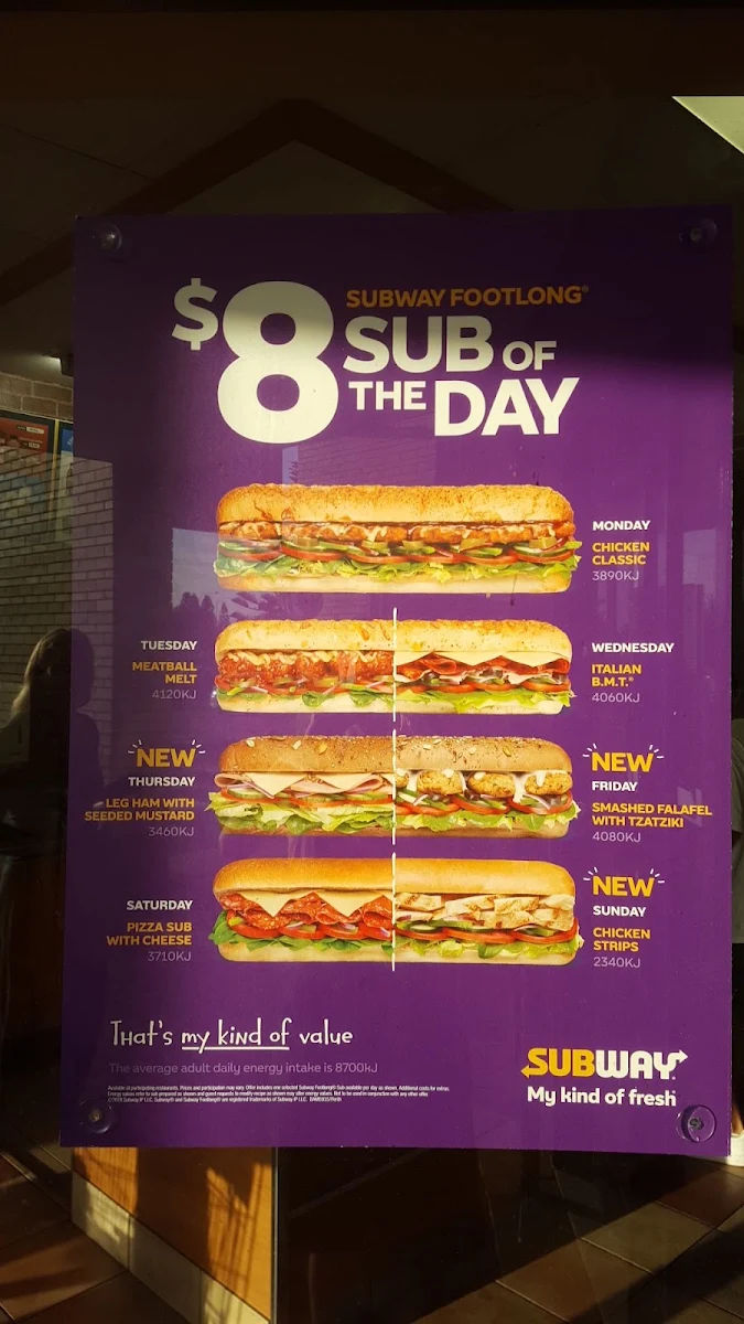 Menu, Subway