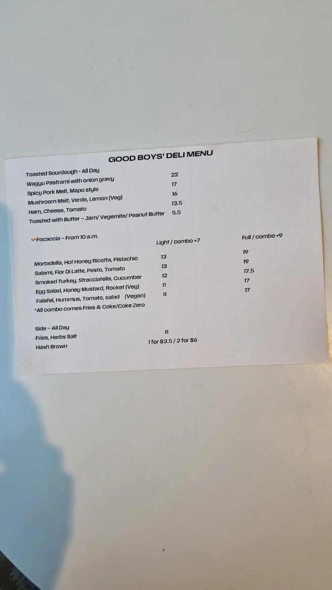 Menu, Good Boys Deli