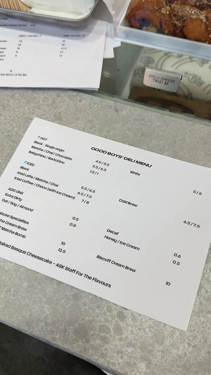 Menu, Good Boys Deli