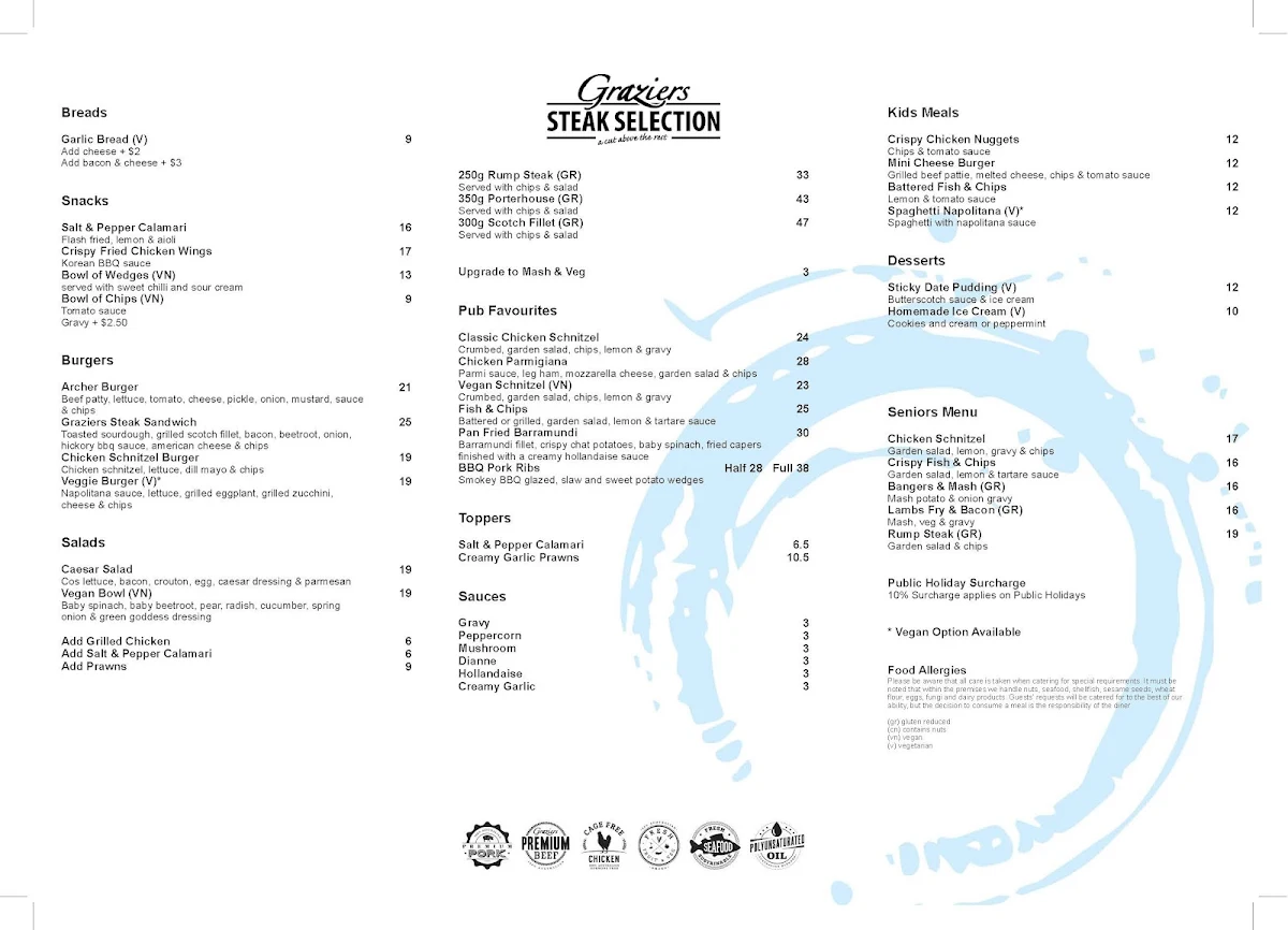 Menu, Archer Hotel