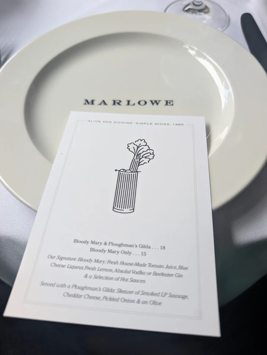 Menu, Marlowe Restaurant