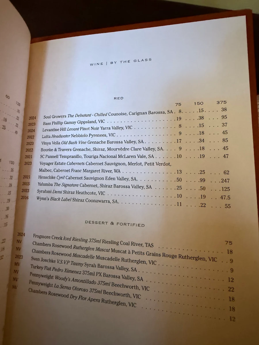 Menu, Marlowe Restaurant