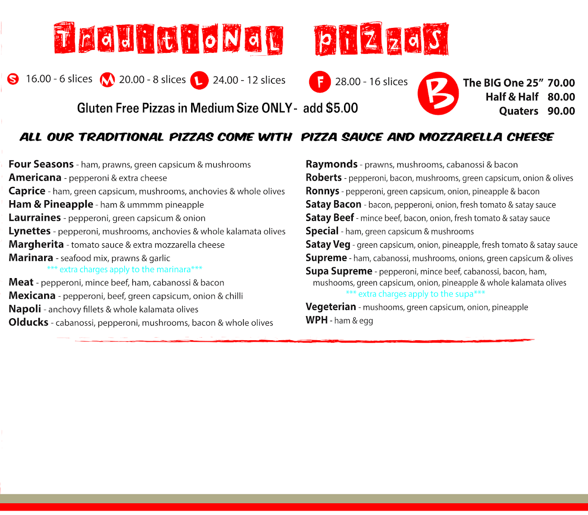 Menu, Johnny's Pizza & Pasta