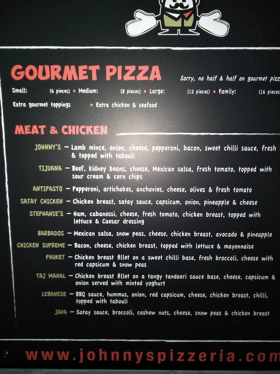 Menu, Johnny's Pizza & Pasta