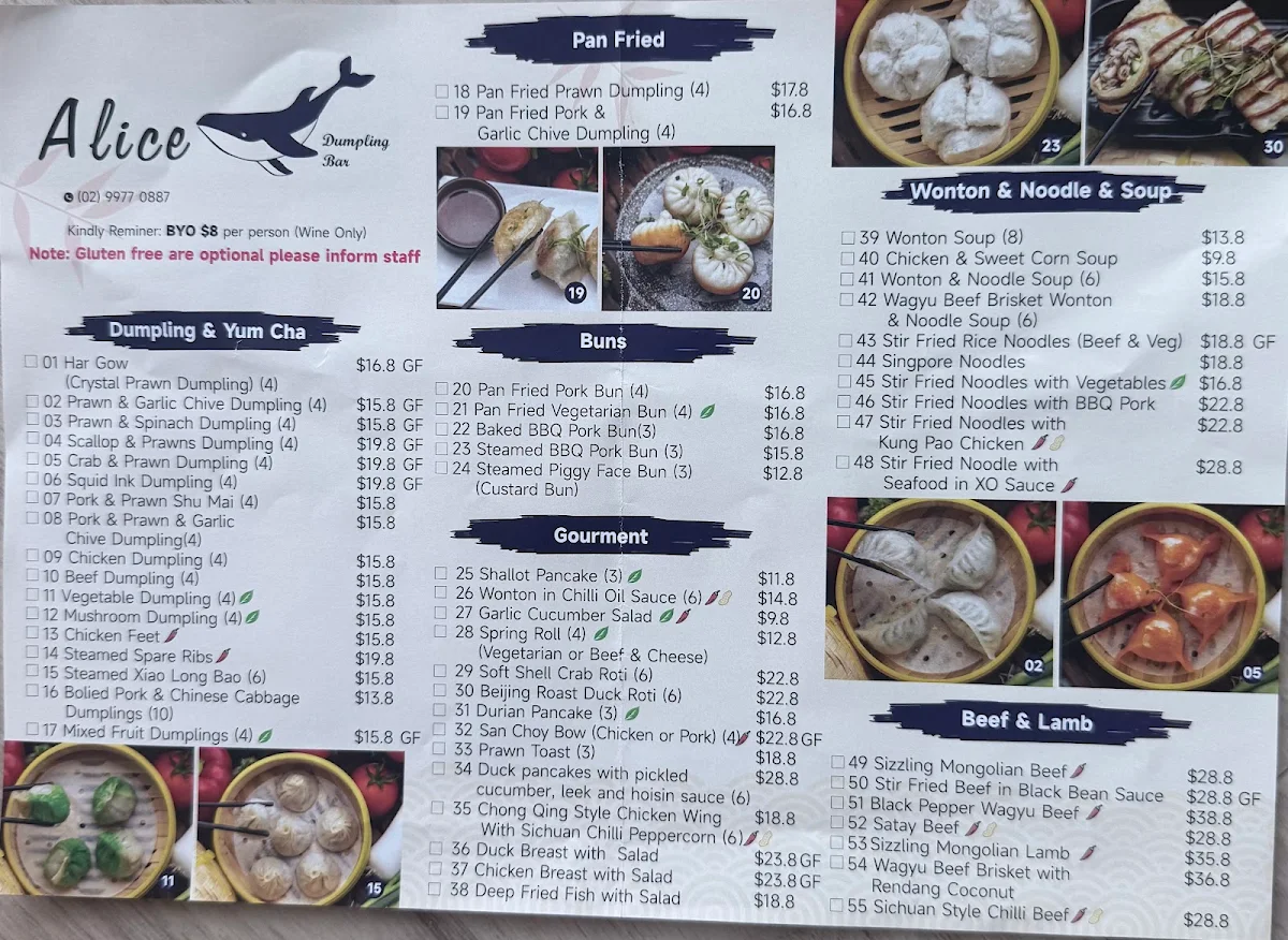 Menu, Alice Dumpling Bar