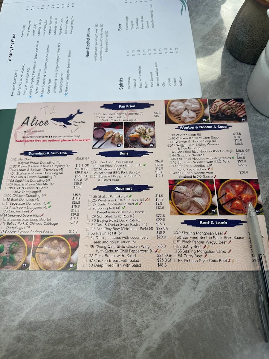 Menu, Alice Dumpling Bar