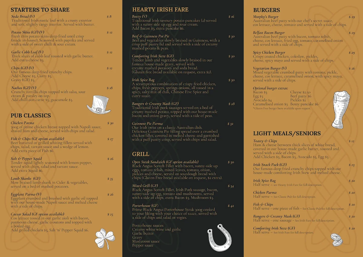 Menu, Irish Murphy's