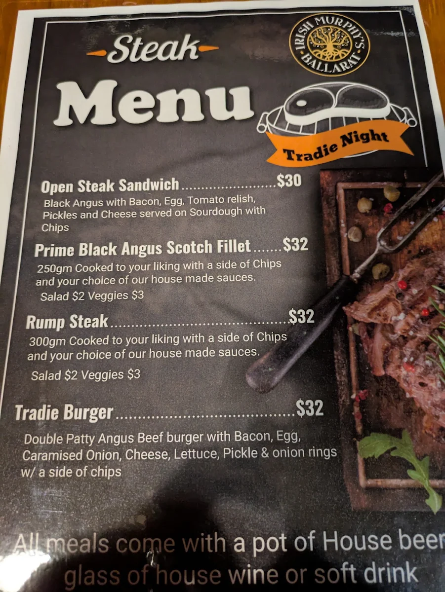 Menu, Irish Murphy's