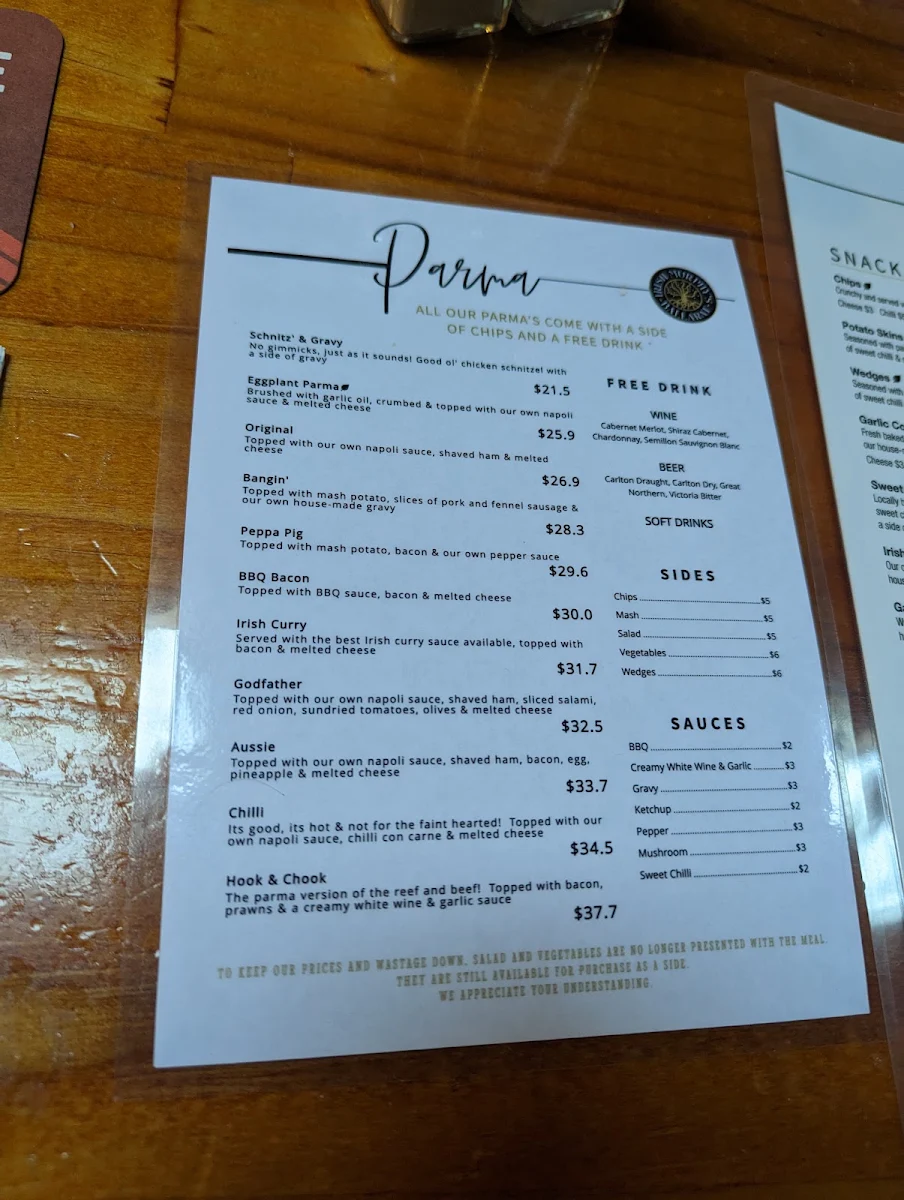 Menu, Irish Murphy's