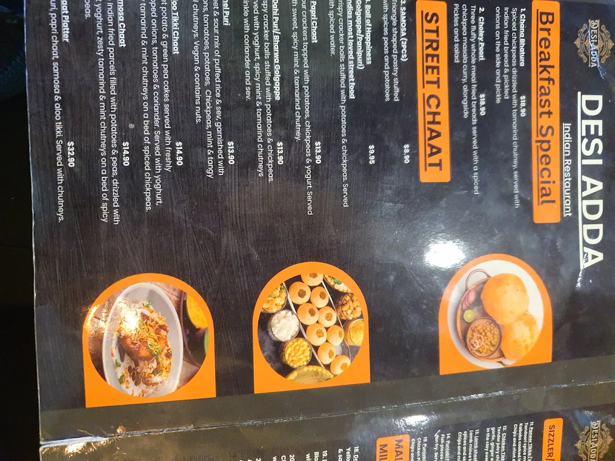 Menu, Desi Adda Indian Restaurant, Surfers Paradise