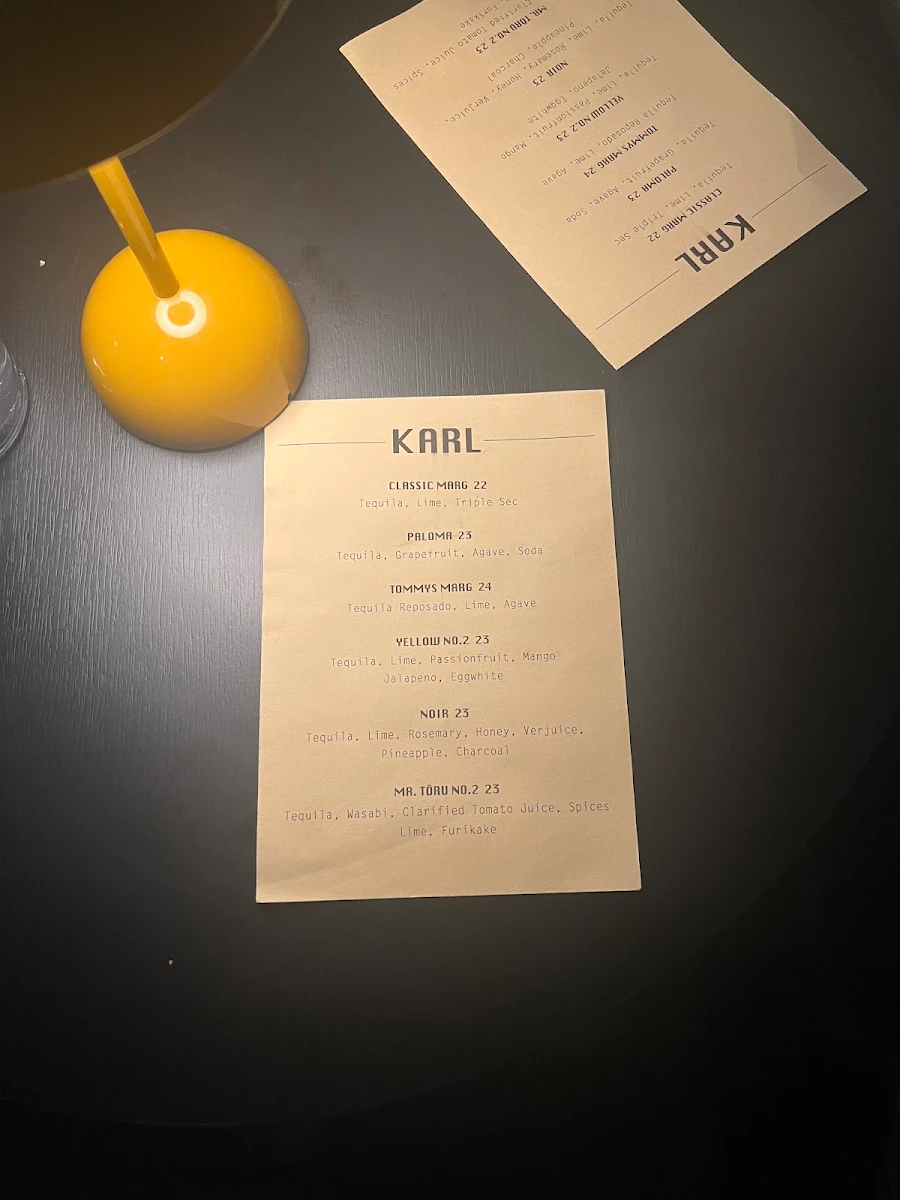 Menu, Karl's Bar