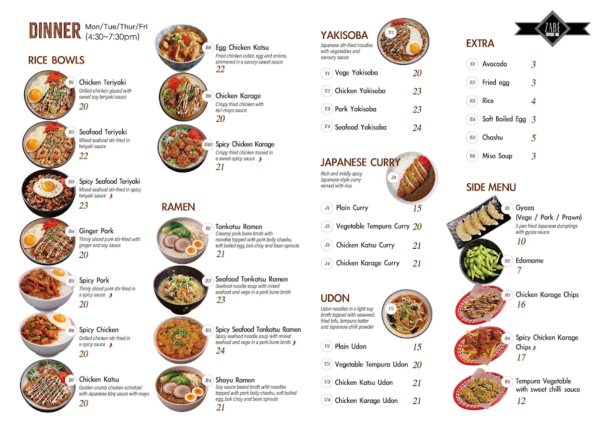Menu, Zabé Espresso Bar