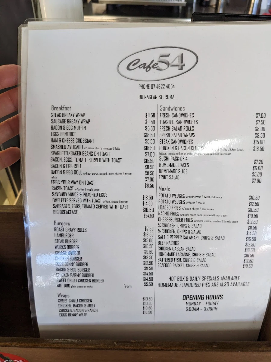 Menu, Café 54