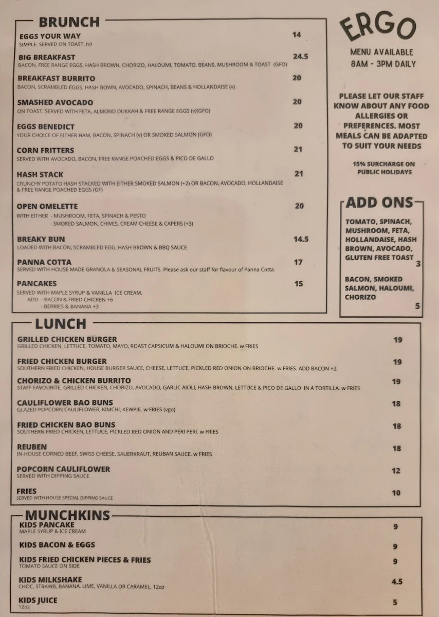 Menu, ERGO