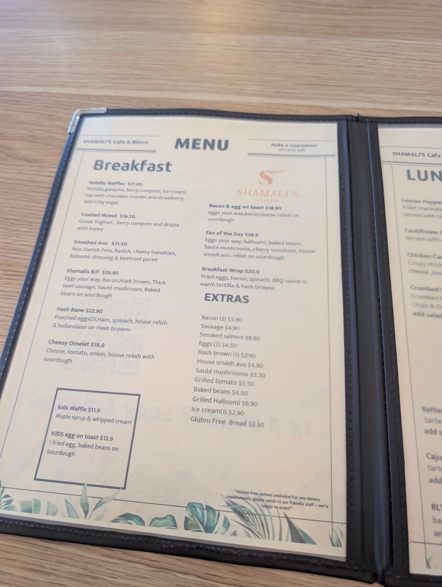 Menu, Shamali's Cafe & Bistro