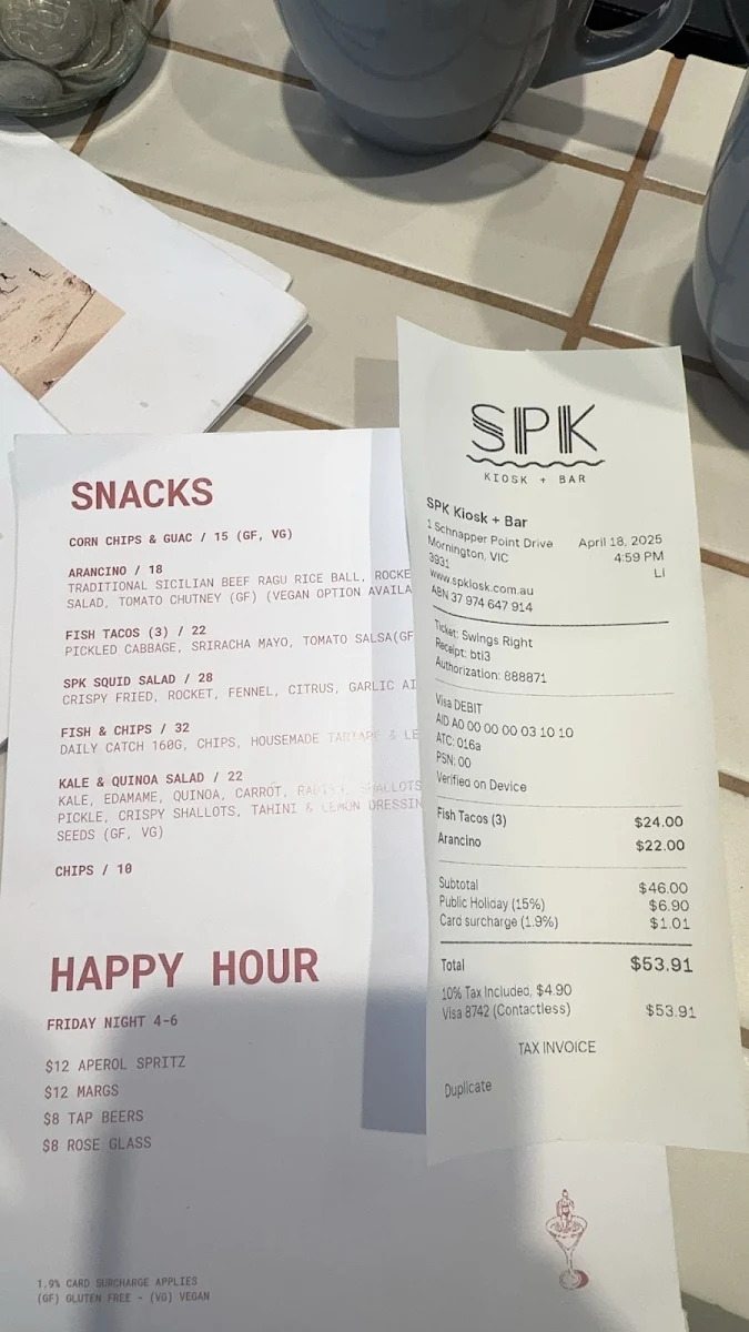 Menu, SPK Kiosk + Bar