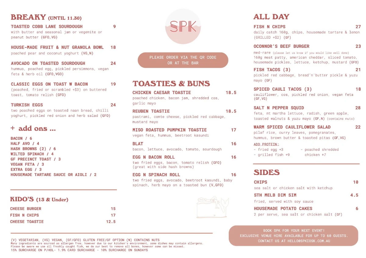 Menu, SPK Kiosk + Bar