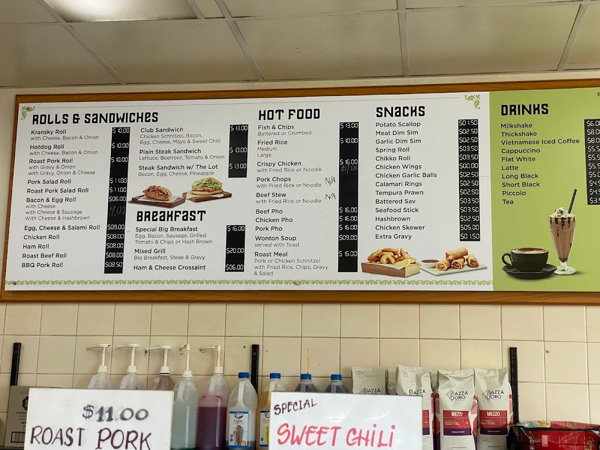 Menu, Jenny’s Central Snack Bar