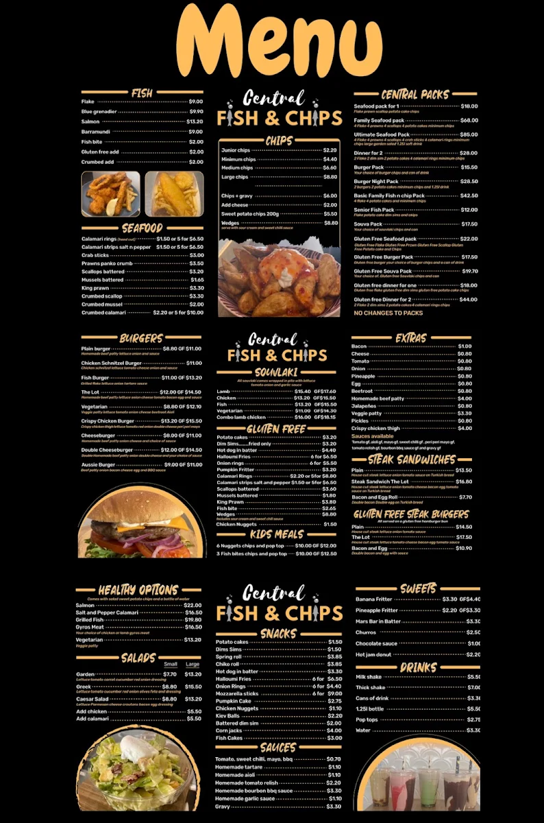 Menu, Central Fish and chips