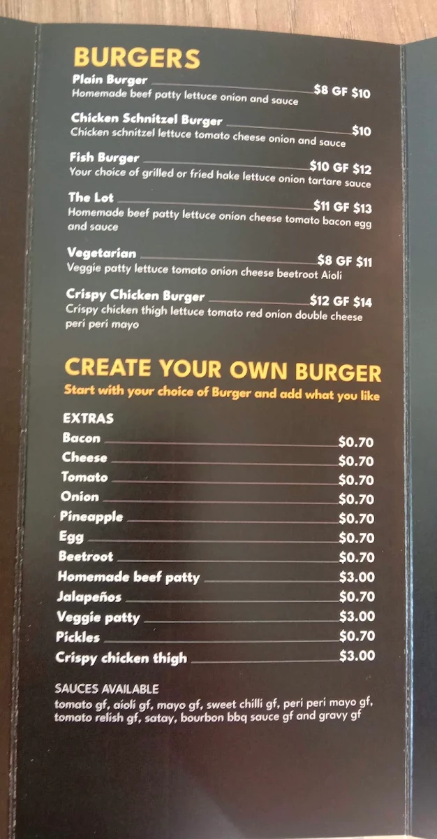Menu, Central Fish and chips