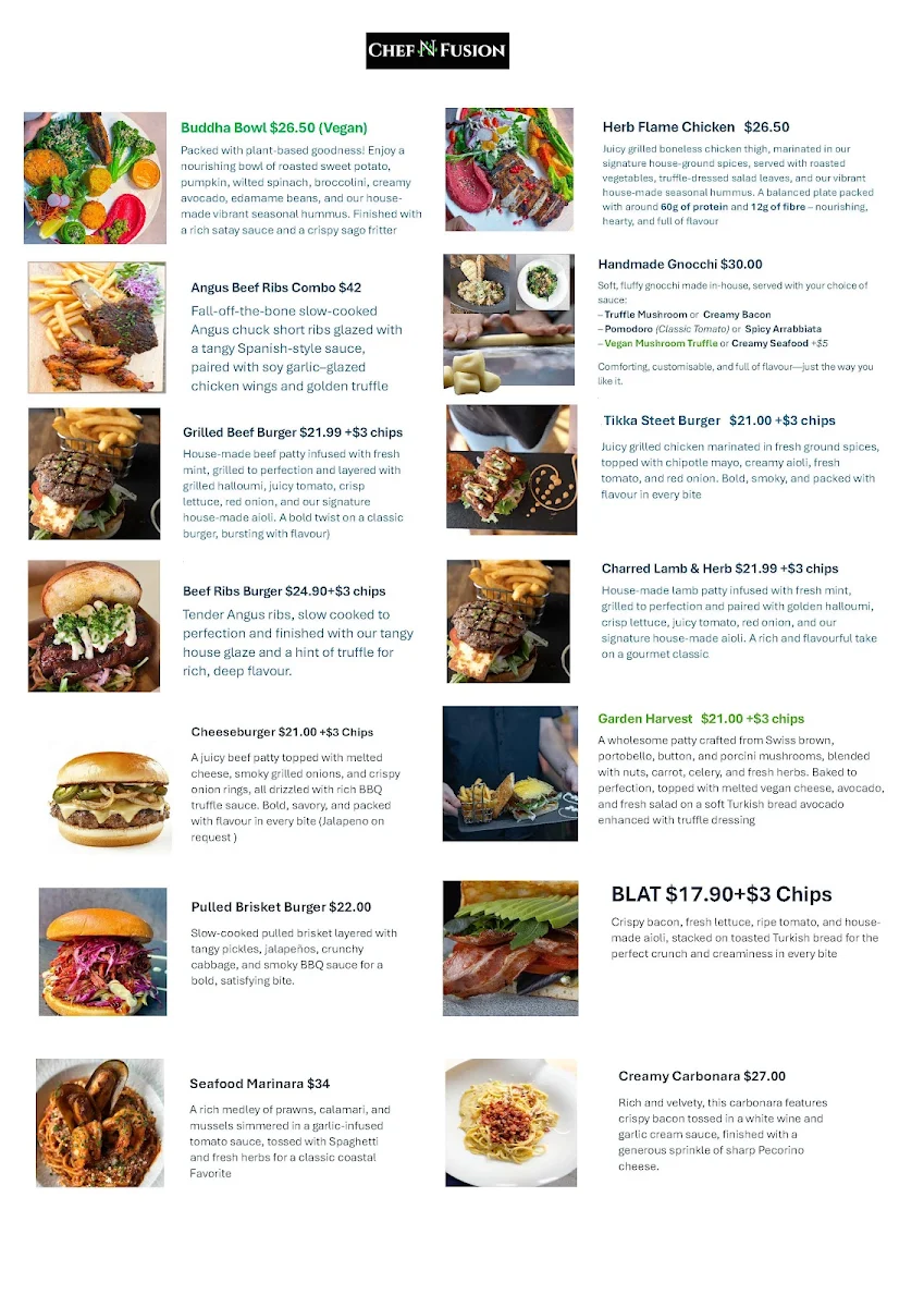 Menu, Chef N Fusion