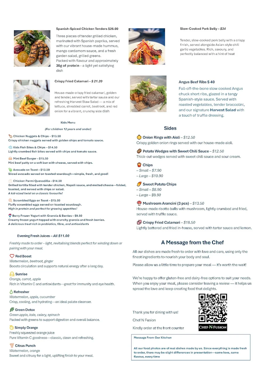Menu, Chef N Fusion