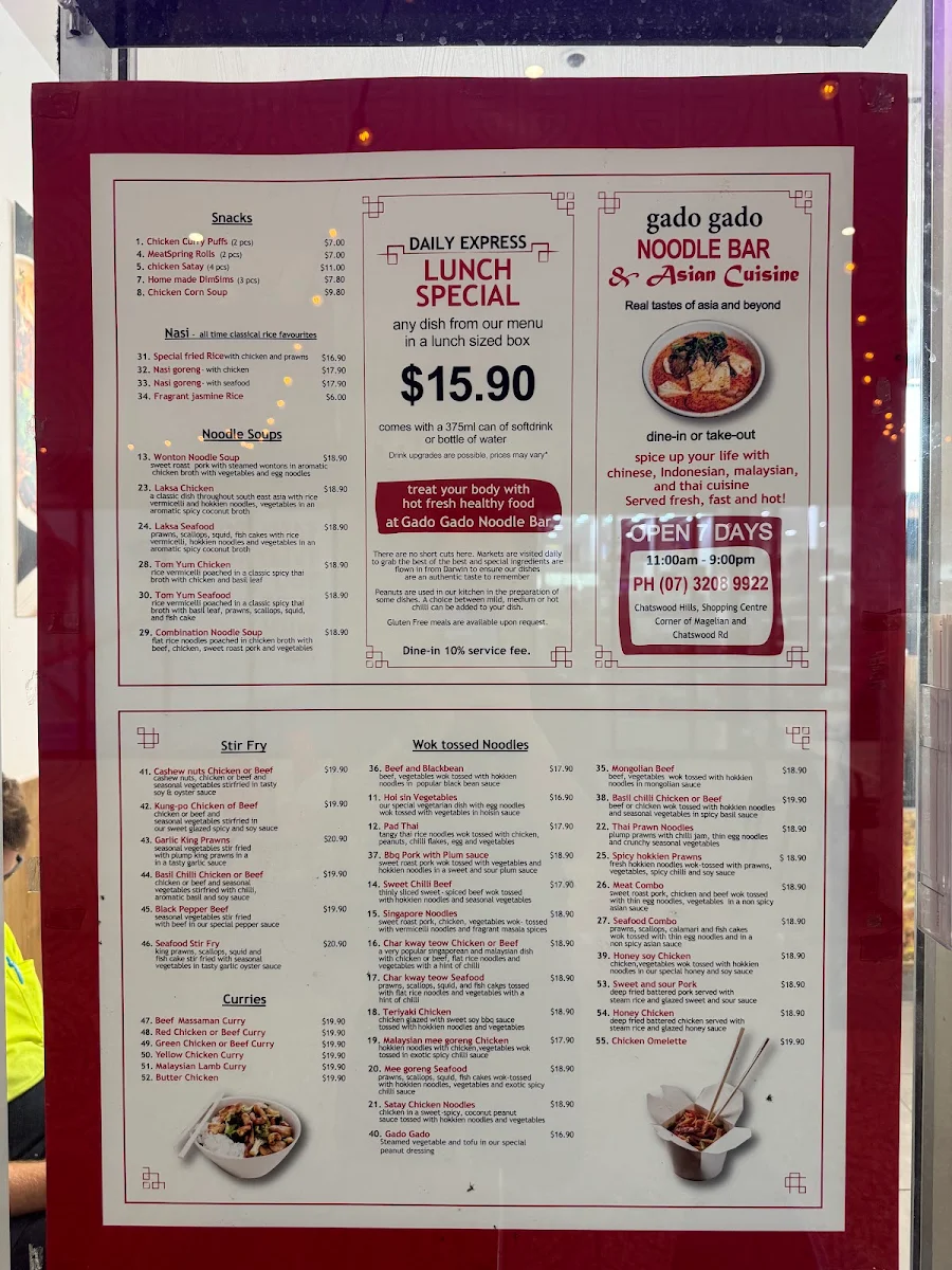 Menu, Gaado Gaado Noodle Bar
