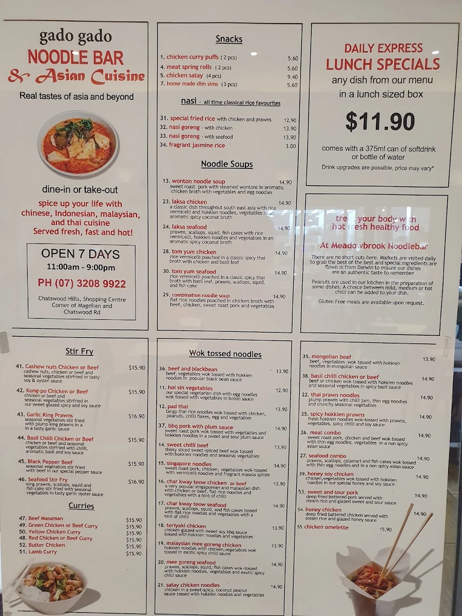 Menu, Gaado Gaado Noodle Bar