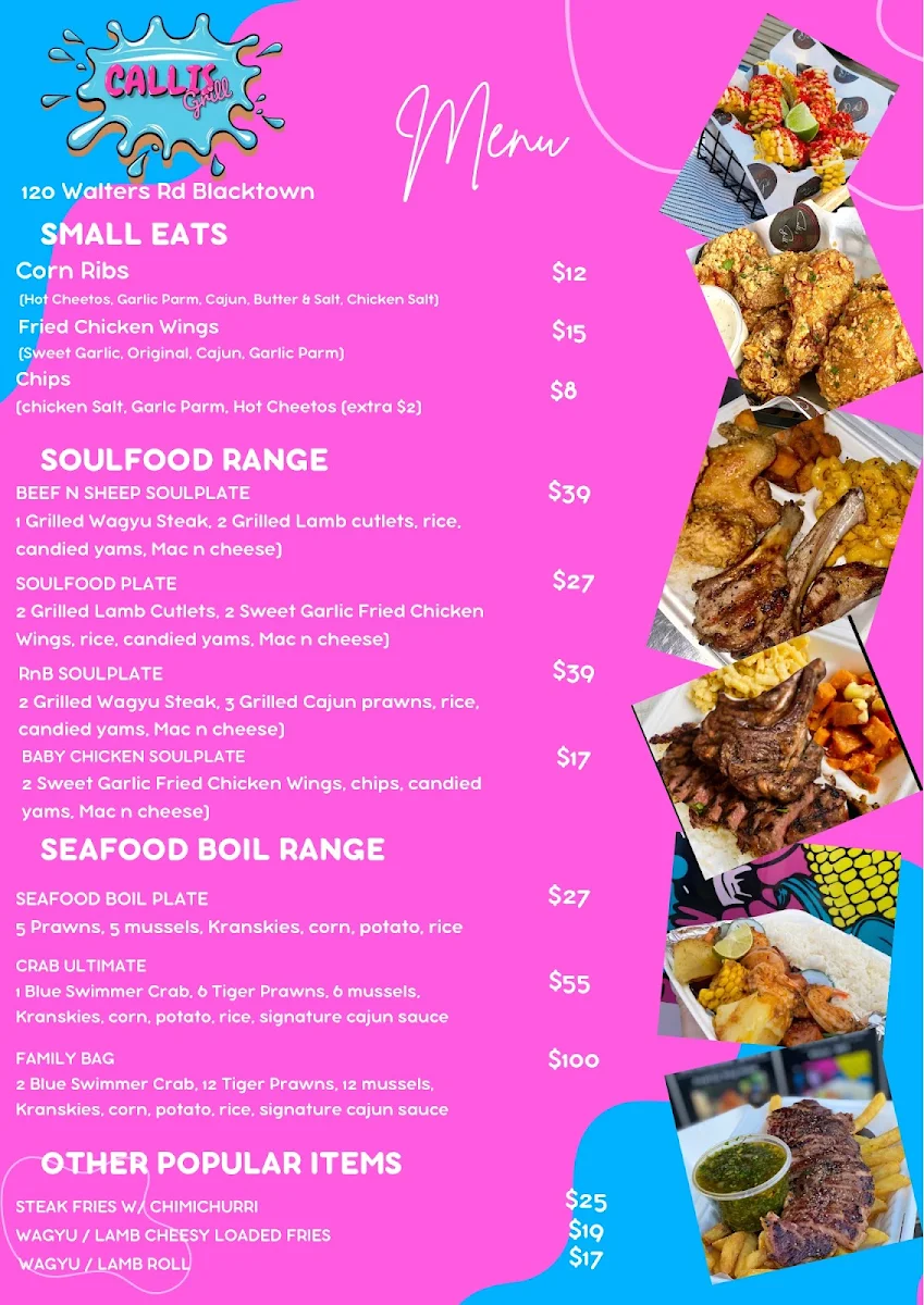 Menu, Calli’s Grill