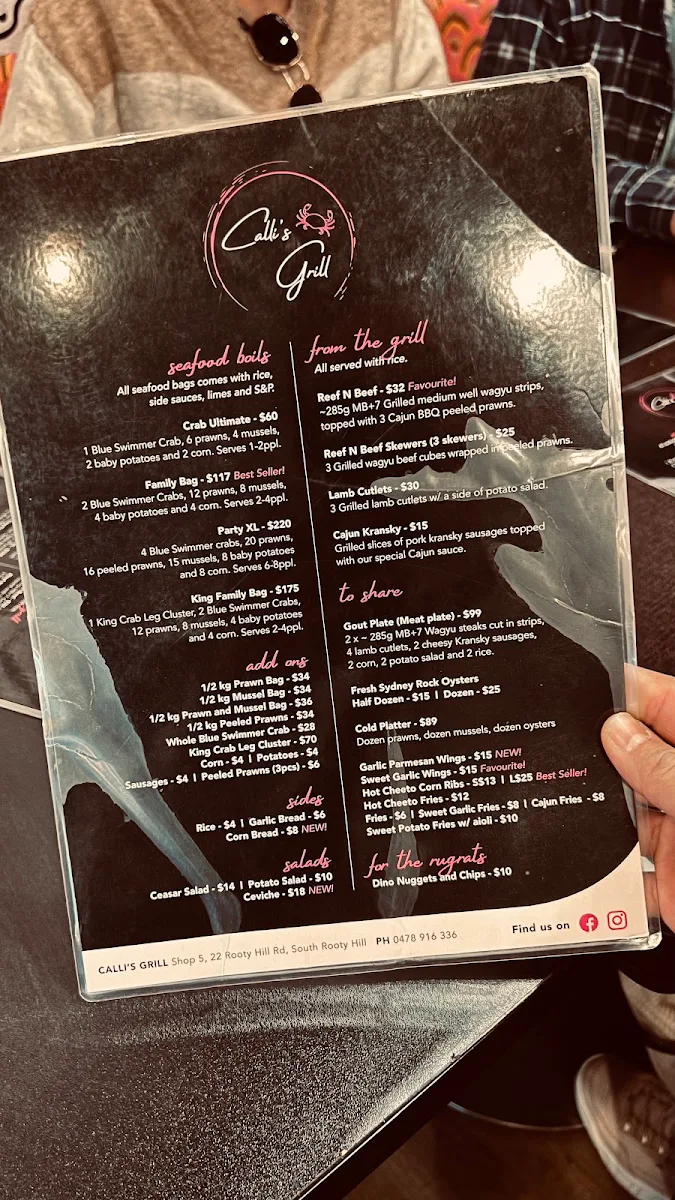 Menu, Calli’s Grill