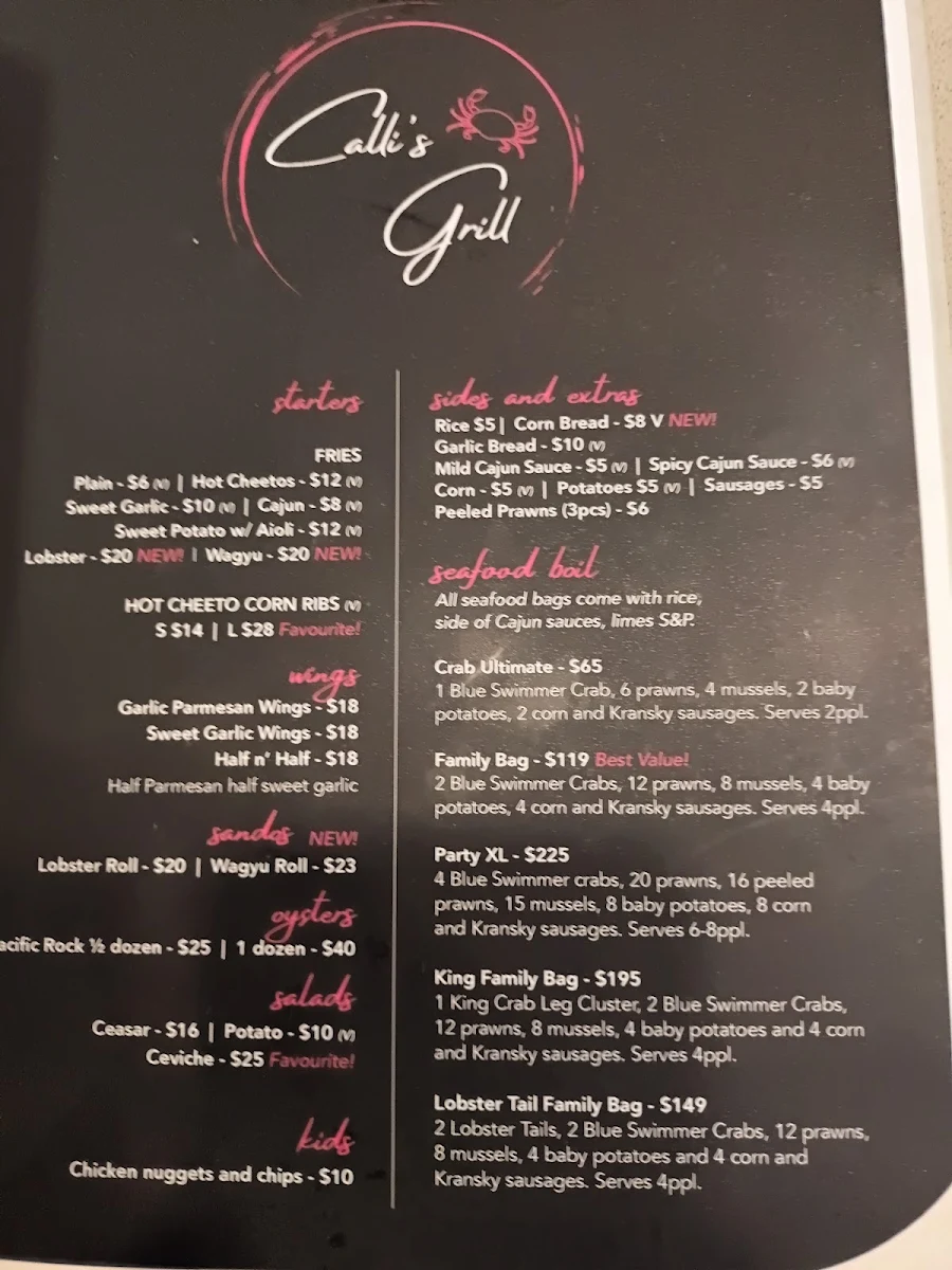 Menu, Calli’s Grill