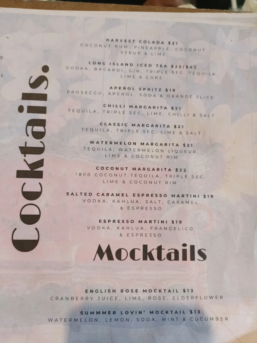 Menu, Harvest Milton