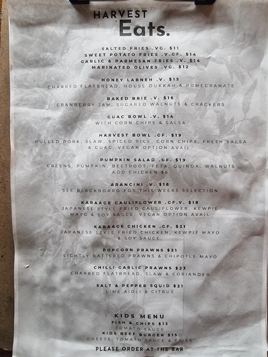 Menu, Harvest Milton
