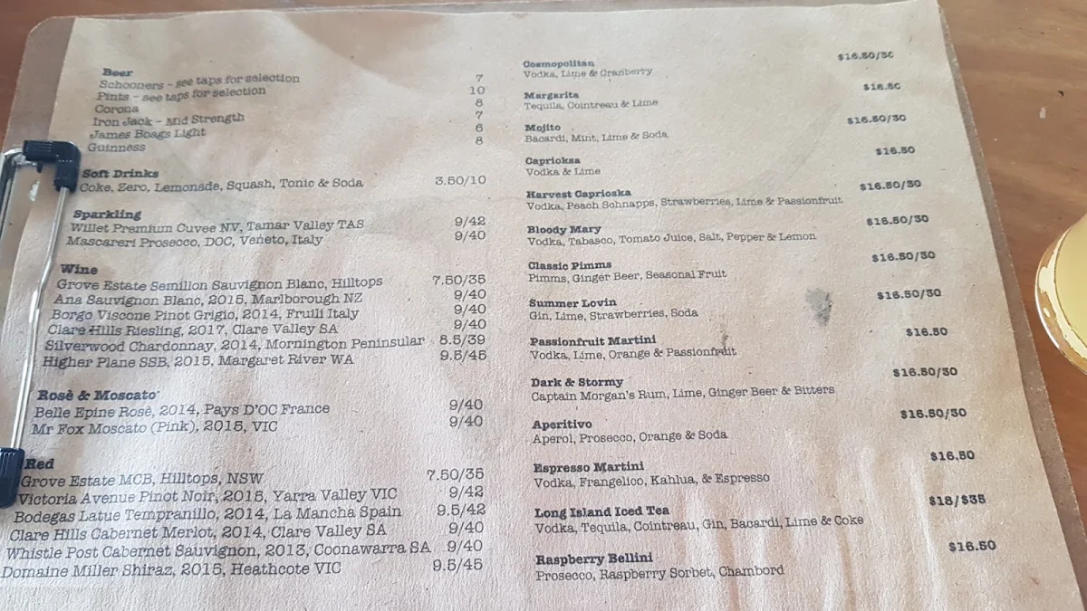 Menu, Harvest Milton