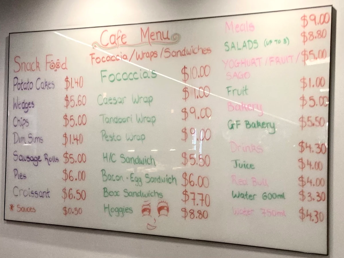 Menu, Box Hill Institute Cafeteria