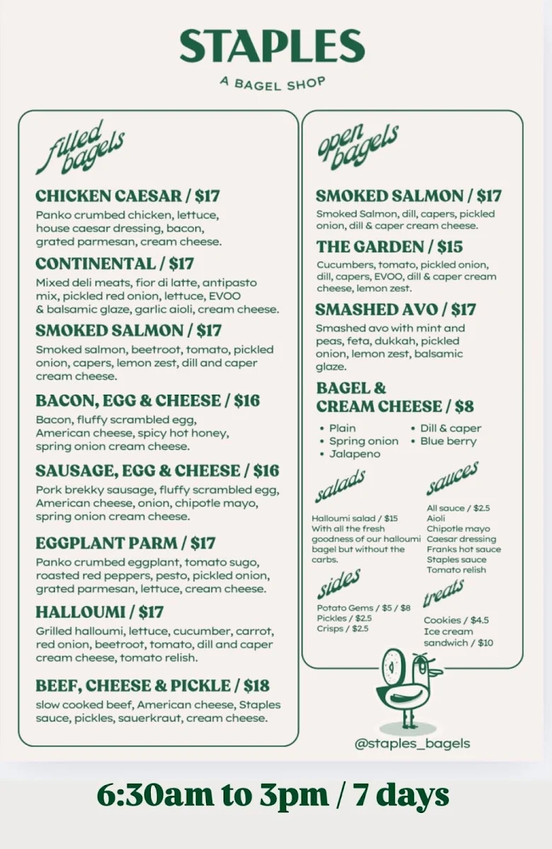 Menu, STAPLES