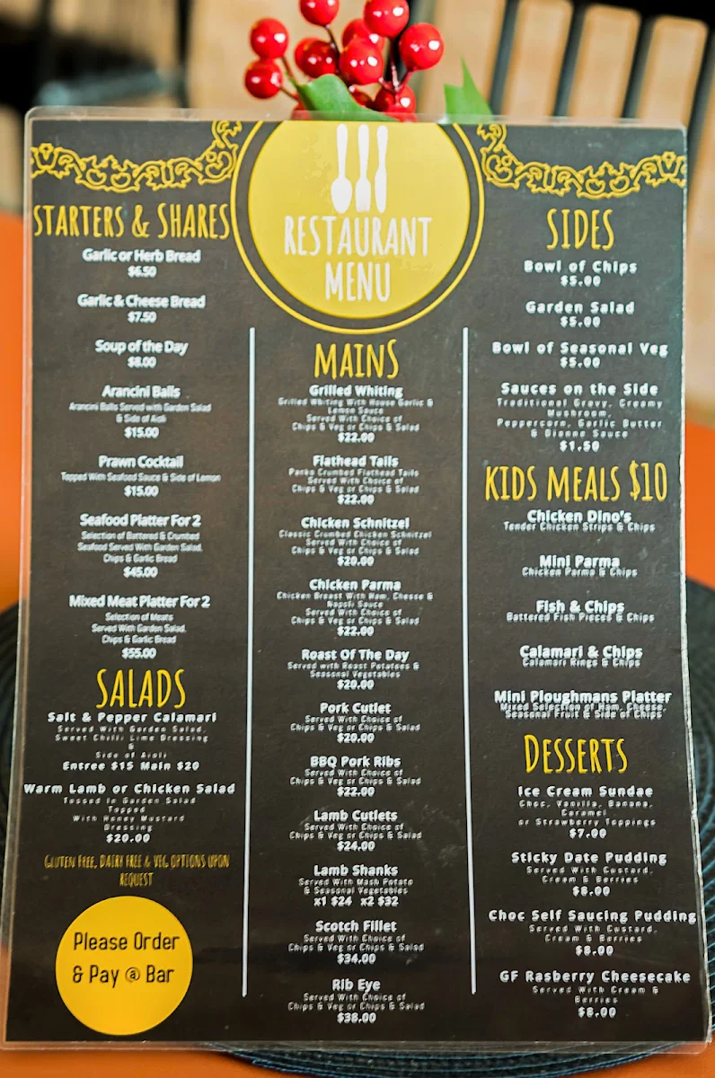 Menu, Gordon Hotel & Bottle Shop, Gordon VIC
