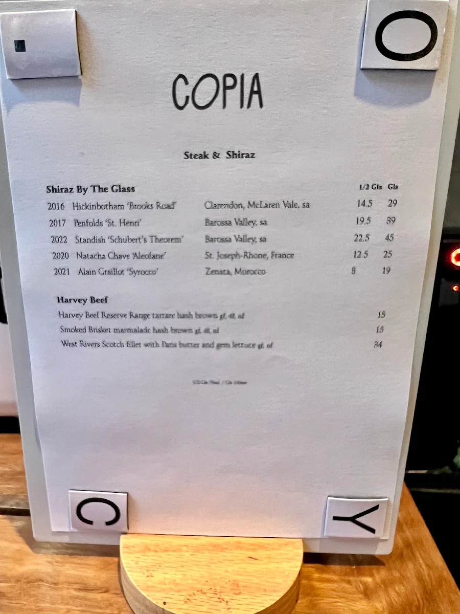 Menu, Copia
