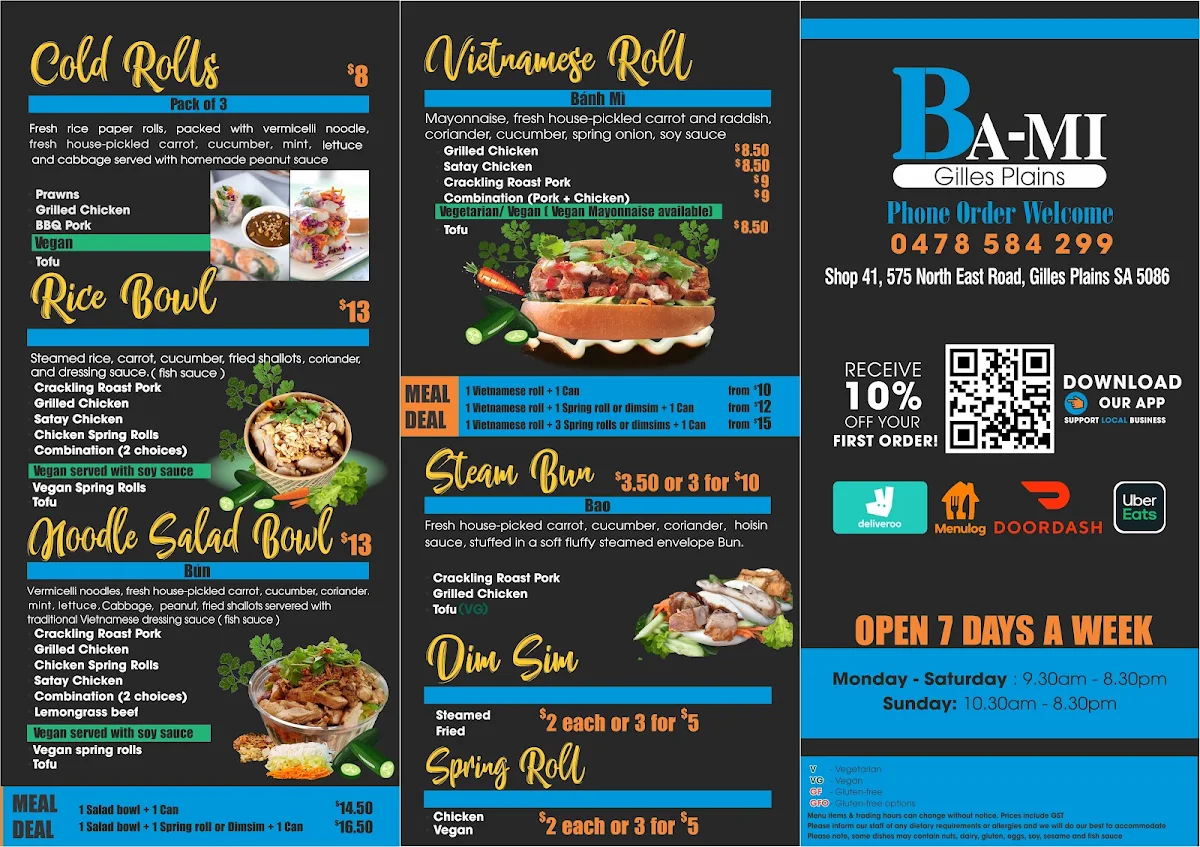 Menu, Bami Gilles Plains